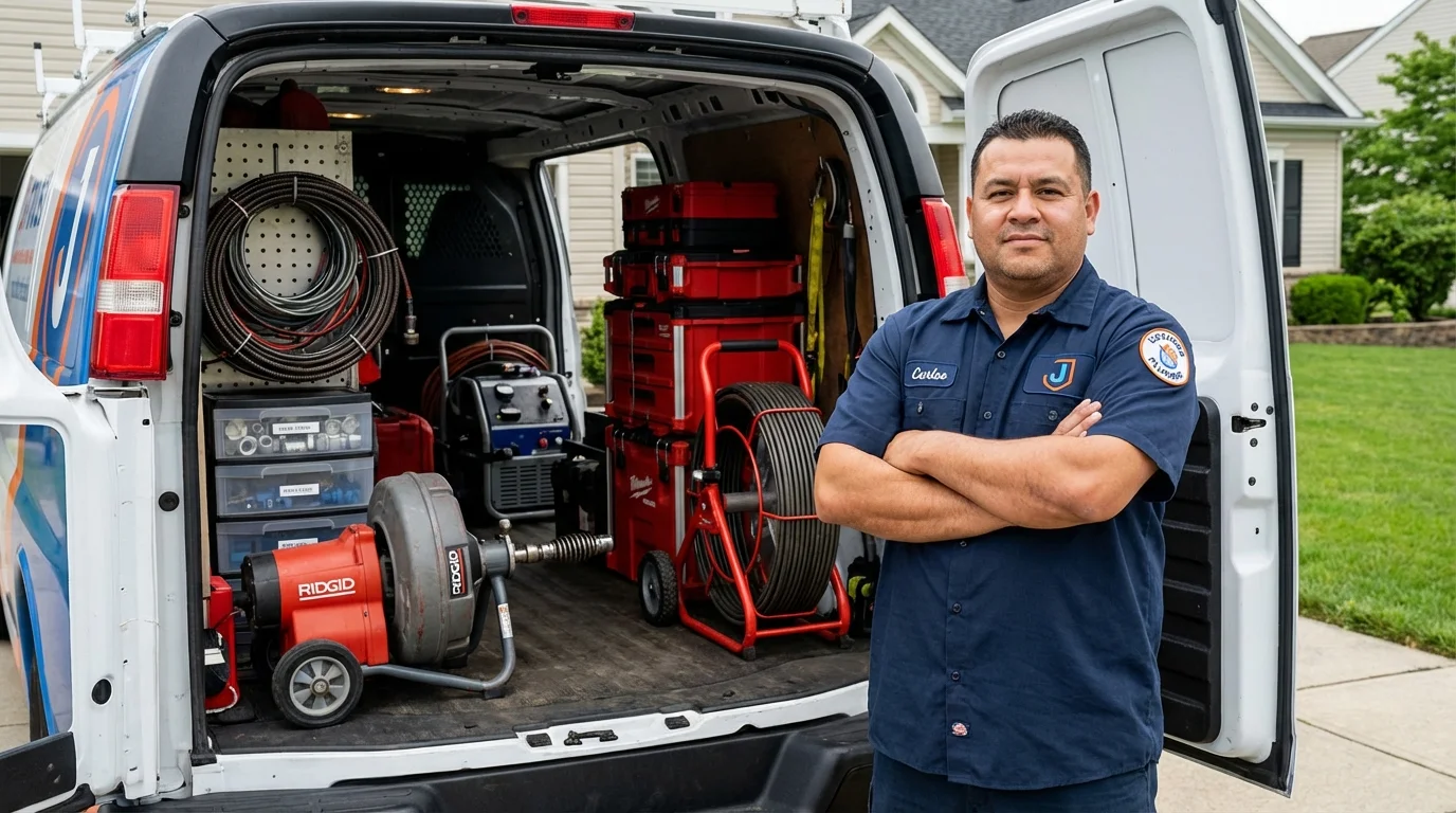 Professional drain cleaning equipment and Johns Plumbing LLC plumber in Satsuma