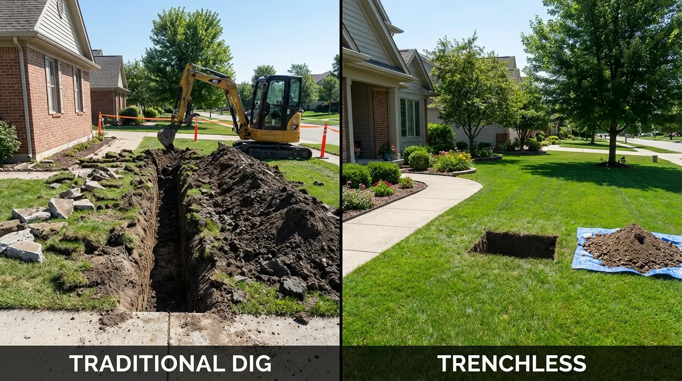 Trenchless sewer repair with minimal yard damage versus traditional excavation in Satsuma, AL